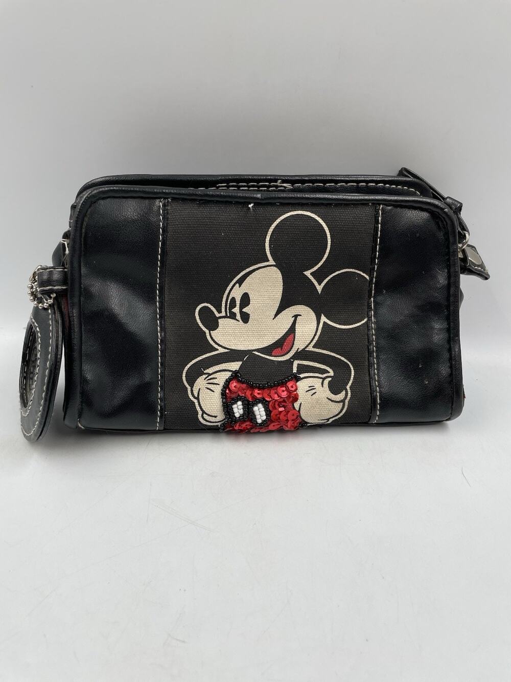 Disney Mickey Mouse Black Red Sequin Cosmetic Bag Bag & Mirror